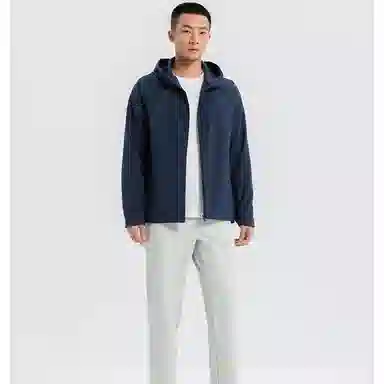 特步 运动生活系列 跑步系列 字母拉链连帽舒适透气百搭风衣 男款 森夜蓝