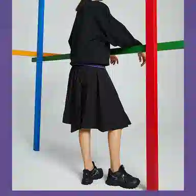 中国李宁 休闲宽松大字运动圆领套头卫衣 女款 新标准黑