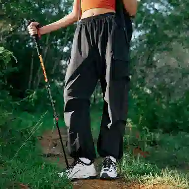 探路者 纯色户外透气速干弹力中腰宽松直筒休闲裤 男女同款