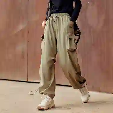 探路者 纯色户外透气速干弹力中腰宽松直筒休闲裤 男女同款