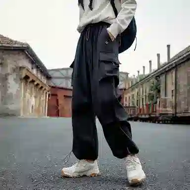 探路者 纯色户外透气速干弹力中腰宽松直筒休闲裤 男女同款