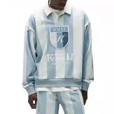 KITH Striped Logo Long Sleeve Polo Grey Blue