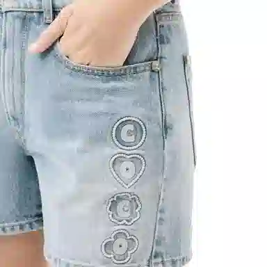 CHANEL 25M Coco Beach Denim Shorts Light Blue