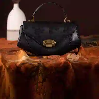 上海故事 提花高级感 手提包 桑蚕丝 中号 女款 黑色