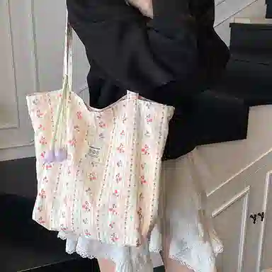 度森袋鼠 韩系花朵小清新文艺旅游 帆布 托特包单肩包 常规 女款 粉红色/蓝色