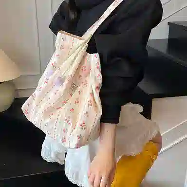 度森袋鼠 韩系花朵小清新文艺旅游 帆布 托特包单肩包 常规 女款 粉红色/蓝色