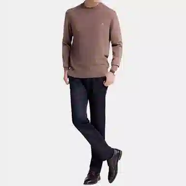 梦特娇 圆领套头纯色修身毛衣 男款