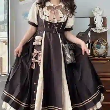 桴生 洛丽塔风格甜美可爱拼接设计连衣长裙萝莉装 女款