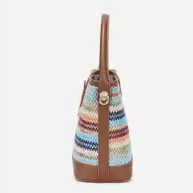 红蜻蜓 小众设计简约编织撞色 织物 水桶包单肩包手提包 女款 彩虹色