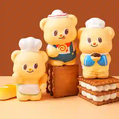 九木杂物社 黄油小熊 甜品系列 捏捏乐解压玩具慢回弹摆件可爱  盲盒类 单个盲盒