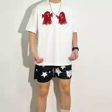 美式高街潮牌速干透气星星字母满印运动三分四分裤设计感小众百搭篮球裤 男女同款