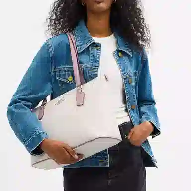 COACH Gallery Signature 37 Tote Bag Large White Pink