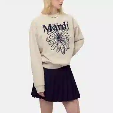MARDI MERCREDI FW25 SWEATSHIRT FLOWERMARDI NEEDLEWORK_OATMEAL NAVY