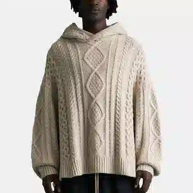 Fear of God Essentials Cable Knit Hoodie Silver Cloud