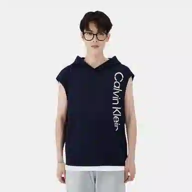 Calvin Klein CK SS23 Letter Print Sleeveless Hoodie Navy