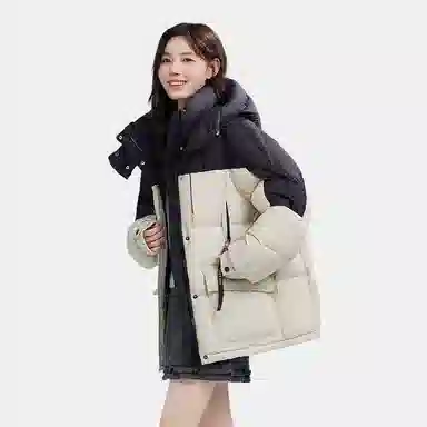 鸭鸭 撞色宽松休闲面包服羽绒服 女款