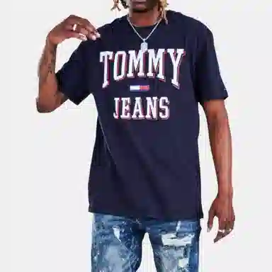 Tommy Hilfiger Letter Print Crew Neck T-Shirt Navy