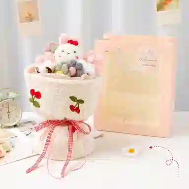 朵喵呦 小兔小熊毛绒公仔花束 创意永生花 陪伴安抚治愈 玩偶周边