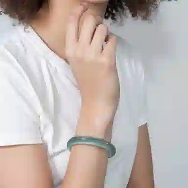 百利金 库里蓝玉镯 古典雅致 大气设计轻奢国潮古风新中式汉服旗袍冰透玛瑙远山黛 晶莹剔透 玉髓 玉石手镯 男女同款情侣款