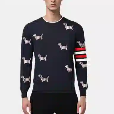Thom Browne Merino Wool Animal Print Sweater Navy