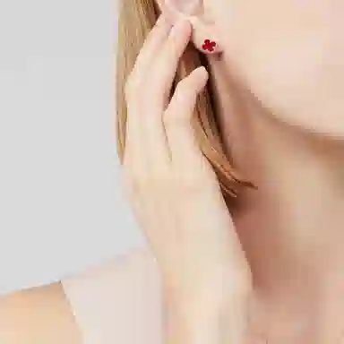 Van Cleef & Arpels Alhambra Carnelian Single Flower Earrings Rose Gold