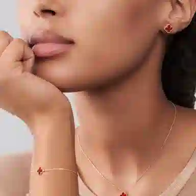 Van Cleef & Arpels Alhambra Carnelian Single Flower Earrings Rose Gold