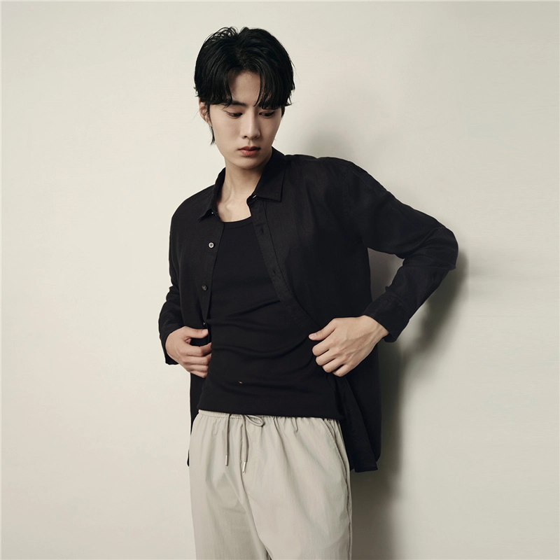 佐丹奴 韩国款天然亚麻梭织休闲长袖衬衫 男款