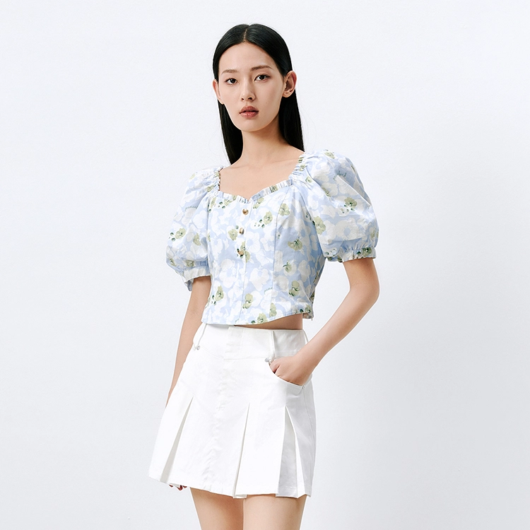 太平鸟 休闲短款修身短袖衬衫 女款