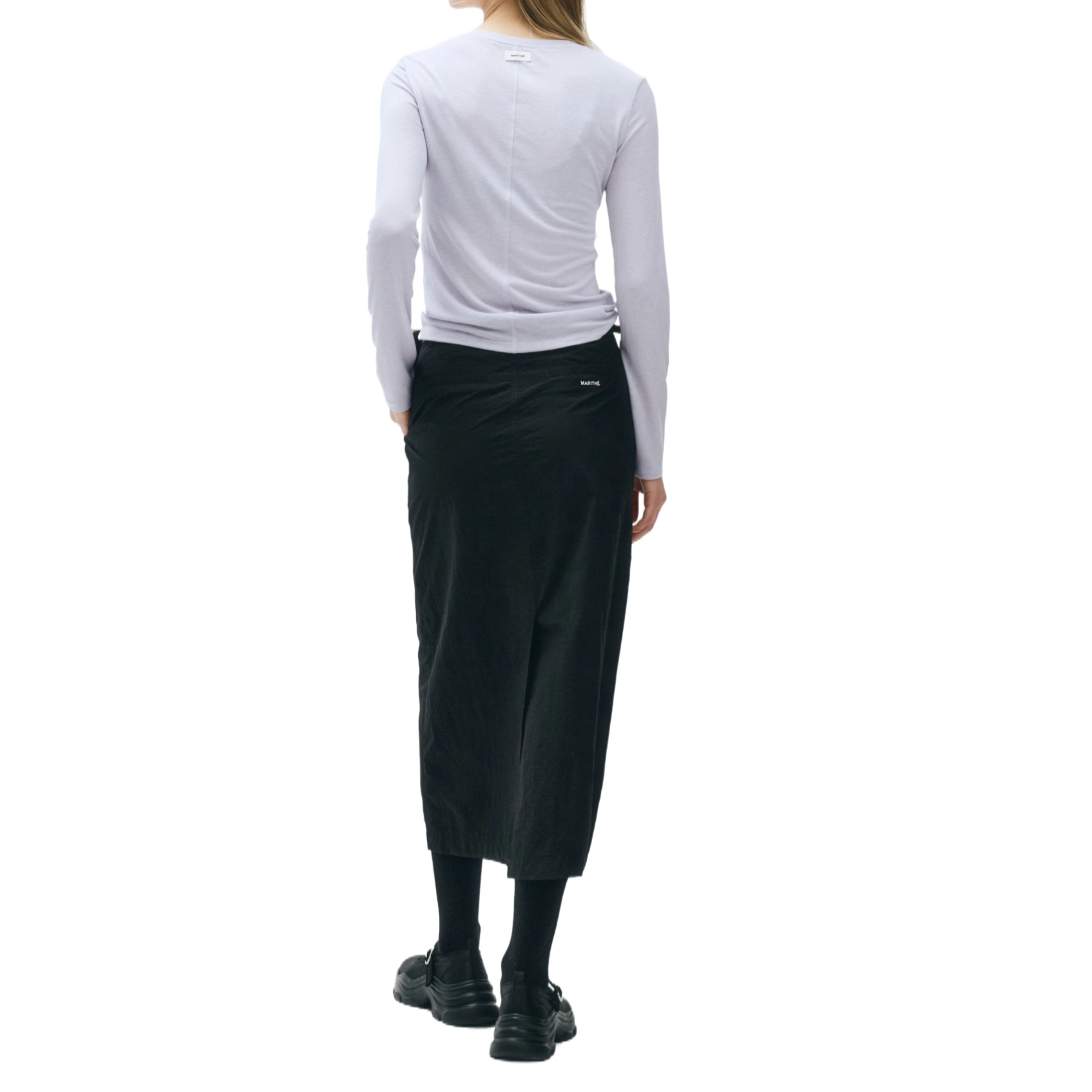 MARITHE FRANCOIS GIRBAUD SS25 W NYLON MIDI SKIRT