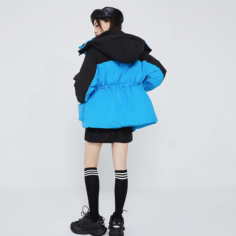 美特斯邦威 拼色连帽大口袋收腰落肩加厚保暖羽绒服 女款