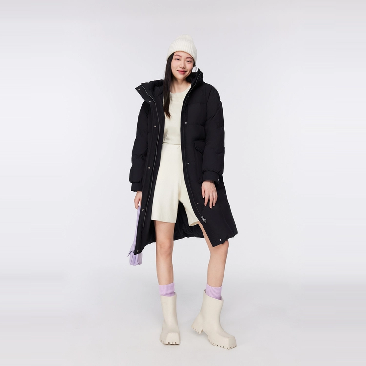 波司登 纯色创意绗线连帽防风抽绳大口袋长款羽绒服 女款