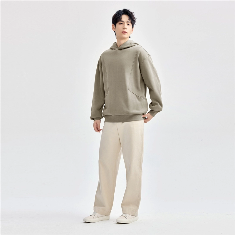 佐丹奴 加绒破骨口袋连帽针织套头卫衣 男款