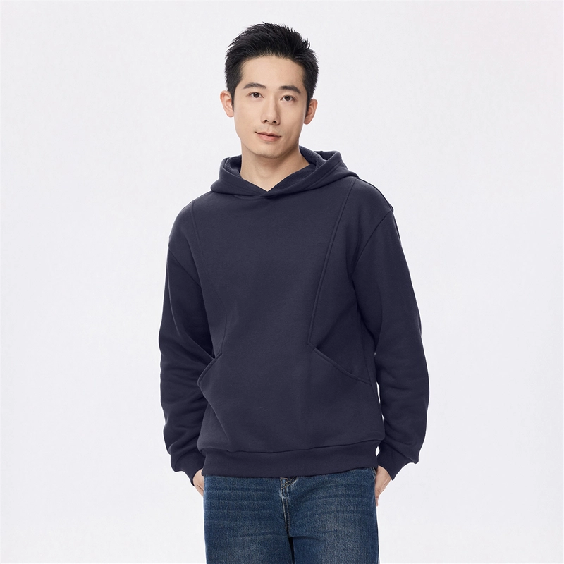佐丹奴 加绒破骨口袋连帽针织套头卫衣 男款