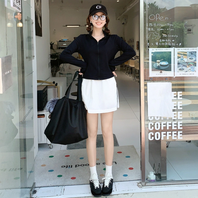 美洋 普拉提 修身薄款纯色简约气质百搭截短外套 女款 黑色