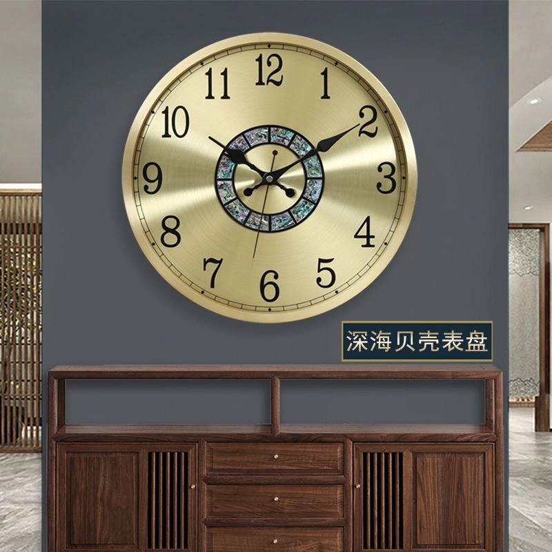 凯琴 现代简约全铜日历轻奢时钟家用客厅餐挂墙静音 石英机芯 黄铜 圆形挂钟 男女同款