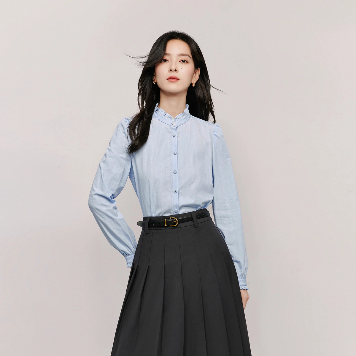 茵曼 法式宽松立领长袖衬衣衬衫 女款