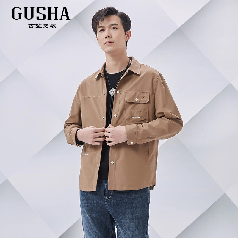 古鲨 美拉德简约翻领韩系潮流休闲夹克外套 男款