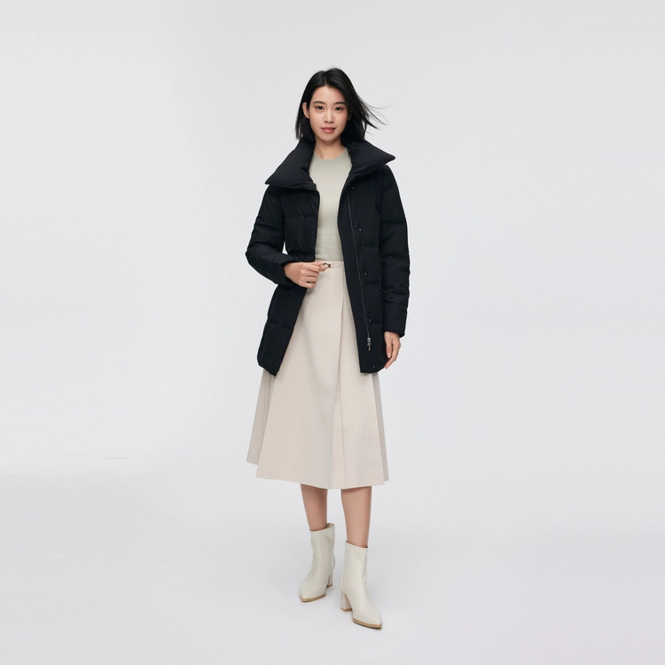波司登 翻领加厚鹅绒中长款纯色羽绒服 女款