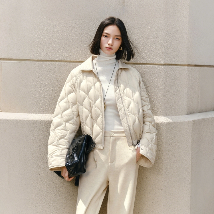太平鸟 小葫芦简约轻薄宽松白鸭绒外套羽绒服 女款