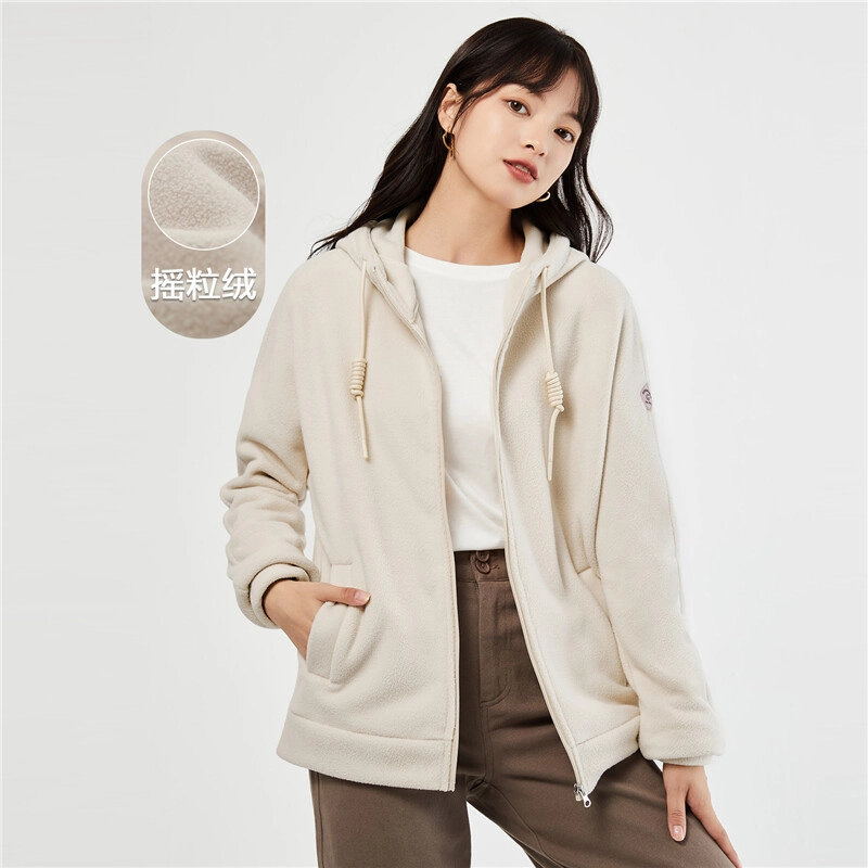 佐丹奴 摇粒绒针织厚款连帽舒适夹克外套 女款