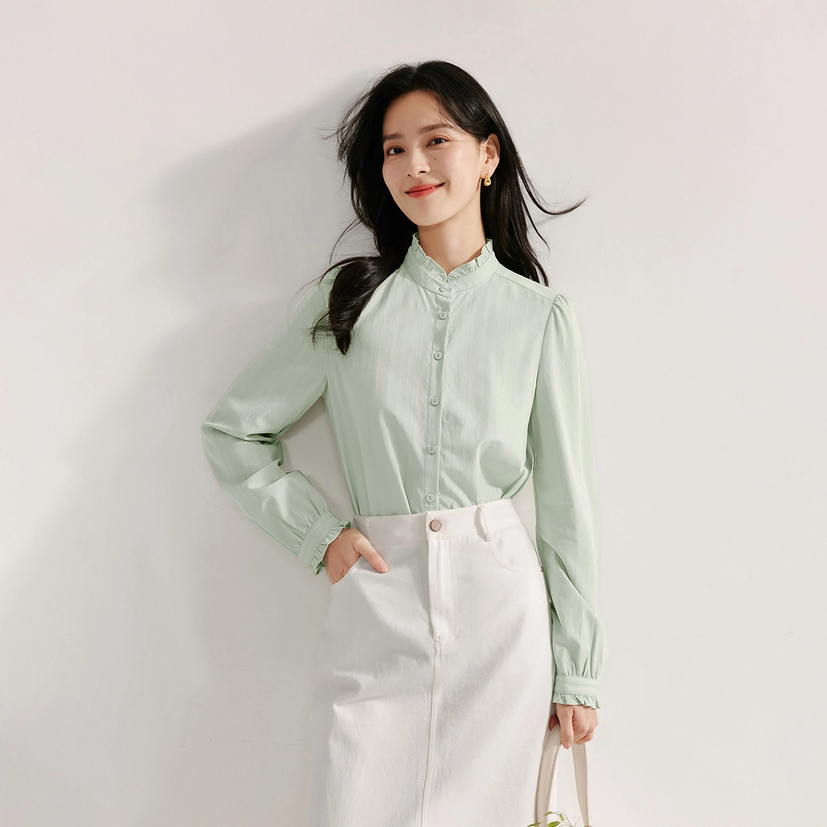 茵曼 法式宽松立领长袖衬衣衬衫 女款