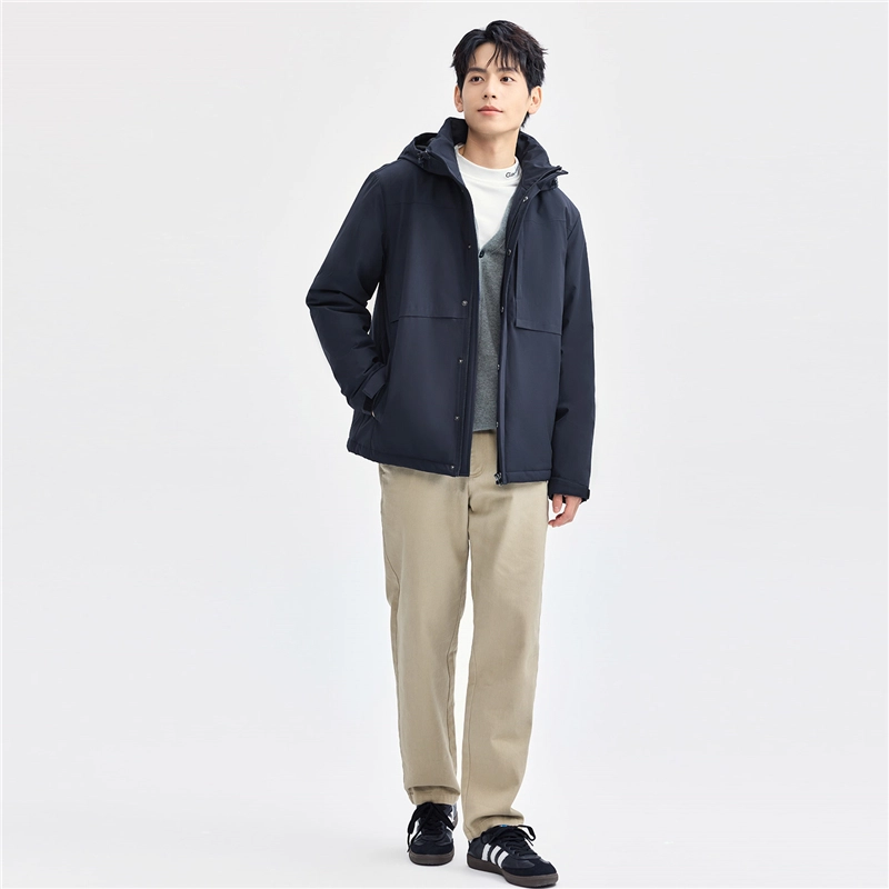 佐丹奴 棉衣外套破骨多口袋拉链连帽夹克棉服 男款
