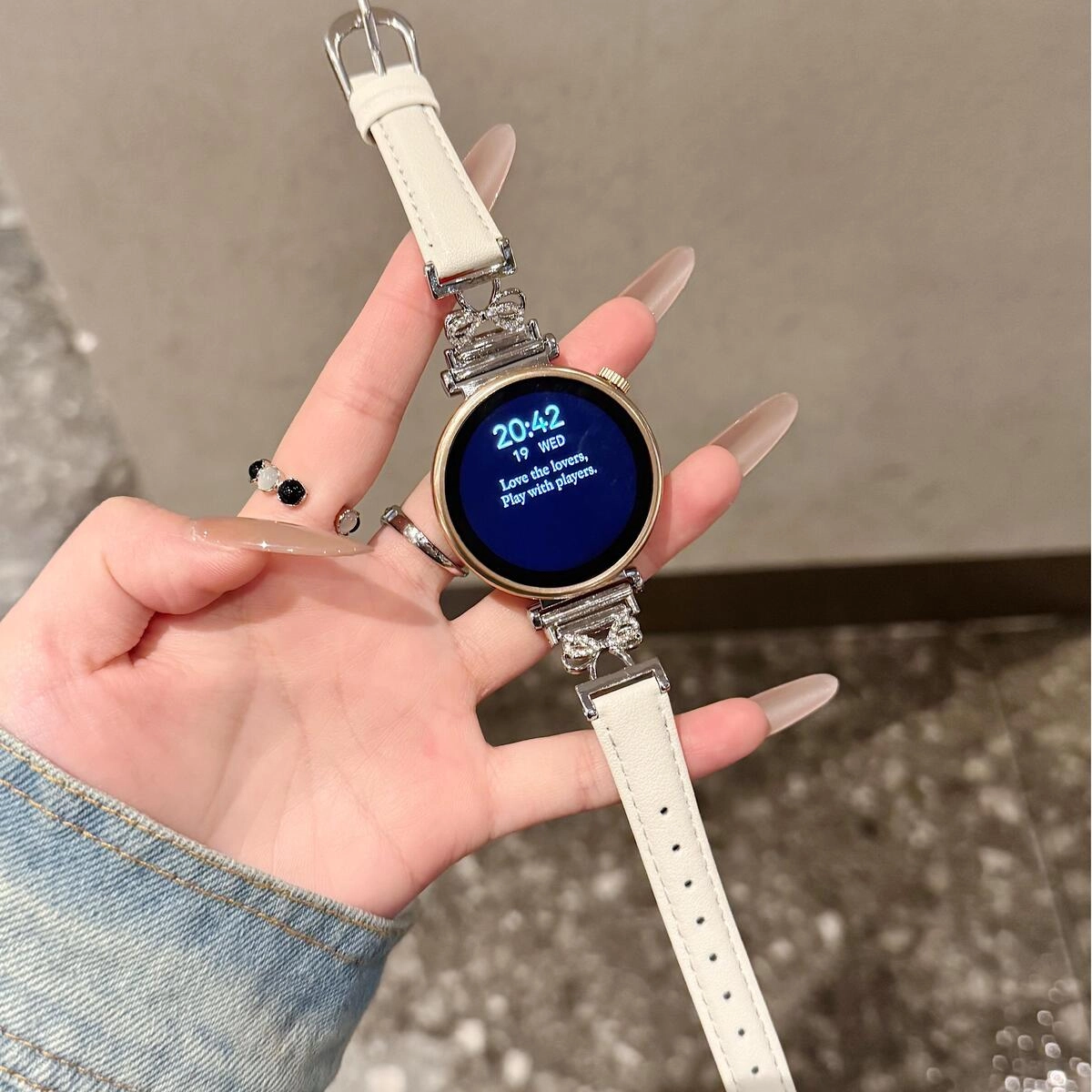 卫欣 华为荣耀适用 手表表带 牛皮材质 镶钻蝴蝶结表带男女通用