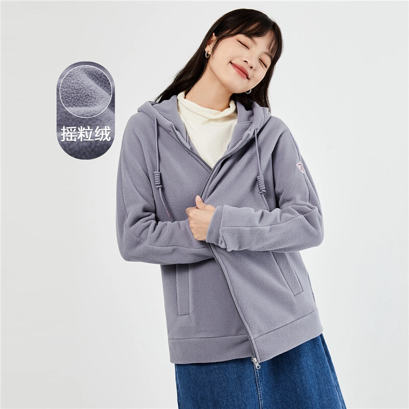 佐丹奴 摇粒绒针织厚款连帽舒适夹克外套 女款