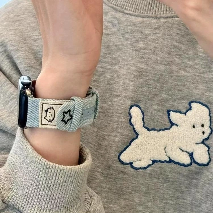 卫欣 表带 苹果适用 牛仔材质 笑脸猫牛仔磁吸表带男女通用