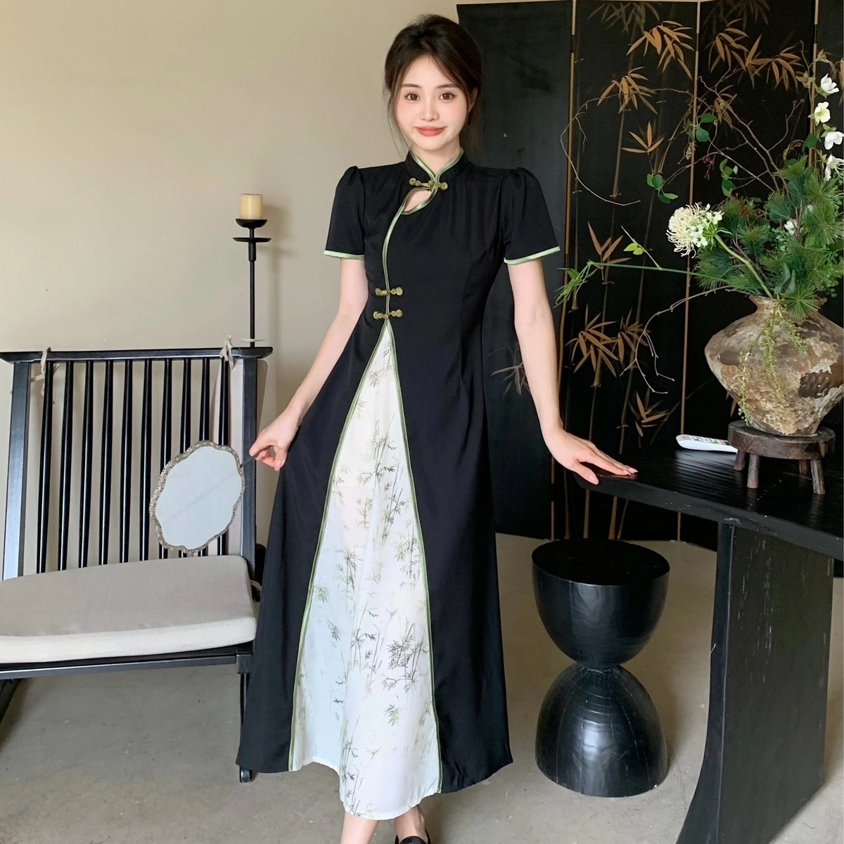 水中花 高级感时尚设计新中式国风短袖连衣裙 女款