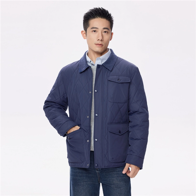 佐丹奴 拼接灯芯绒翻领多口袋梭织棉衣外套棉服 男款