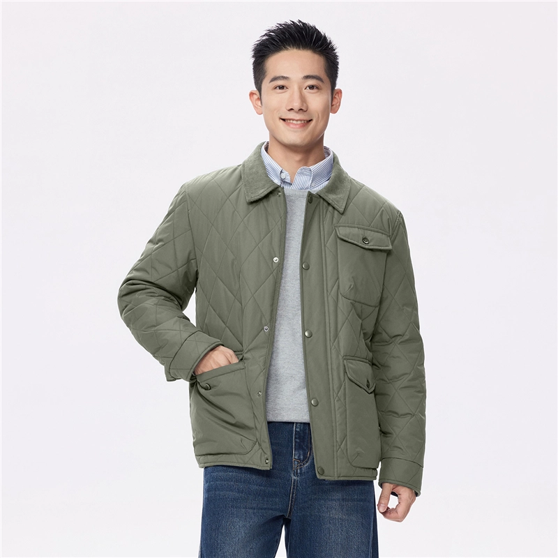 佐丹奴 拼接灯芯绒翻领多口袋梭织棉衣外套棉服 男款