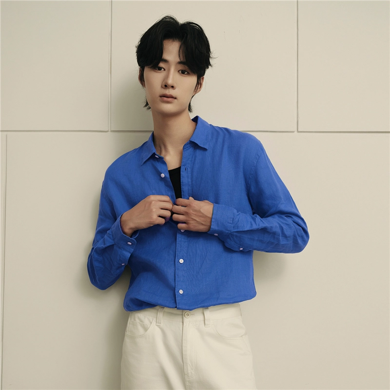 佐丹奴 韩国款天然亚麻梭织休闲长袖衬衫 男款
