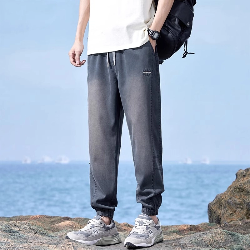 童先森 薄款九分束脚裤潮牌复古冰丝牛仔裤休闲裤 男款